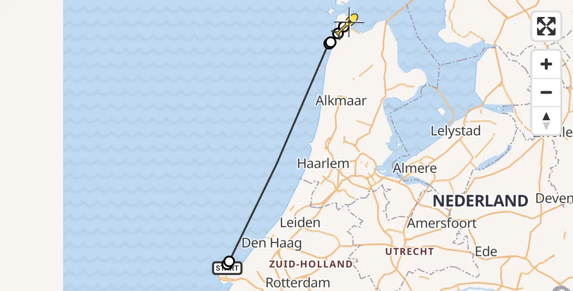 Routekaart van de vlucht: Kustwachthelikopter naar Vliegveld De Kooy, Maasvlakteweg