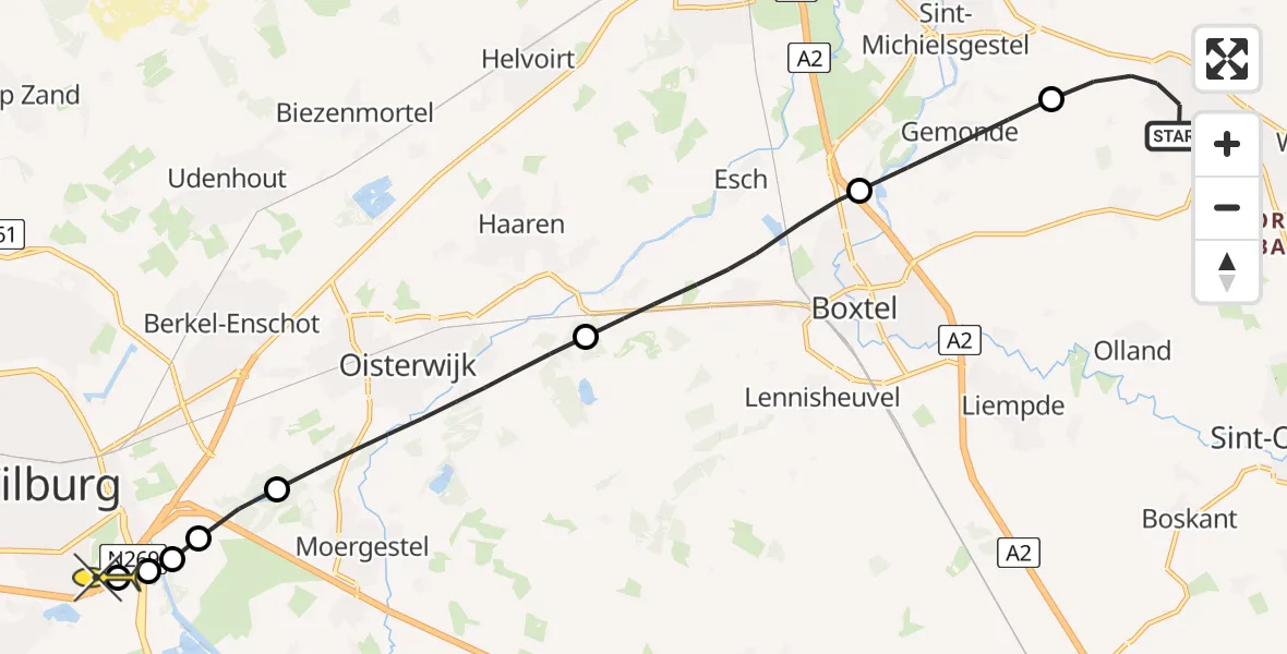 Routekaart van de vlucht: Lifeliner 3 naar Tilburg, Lidwinastraat