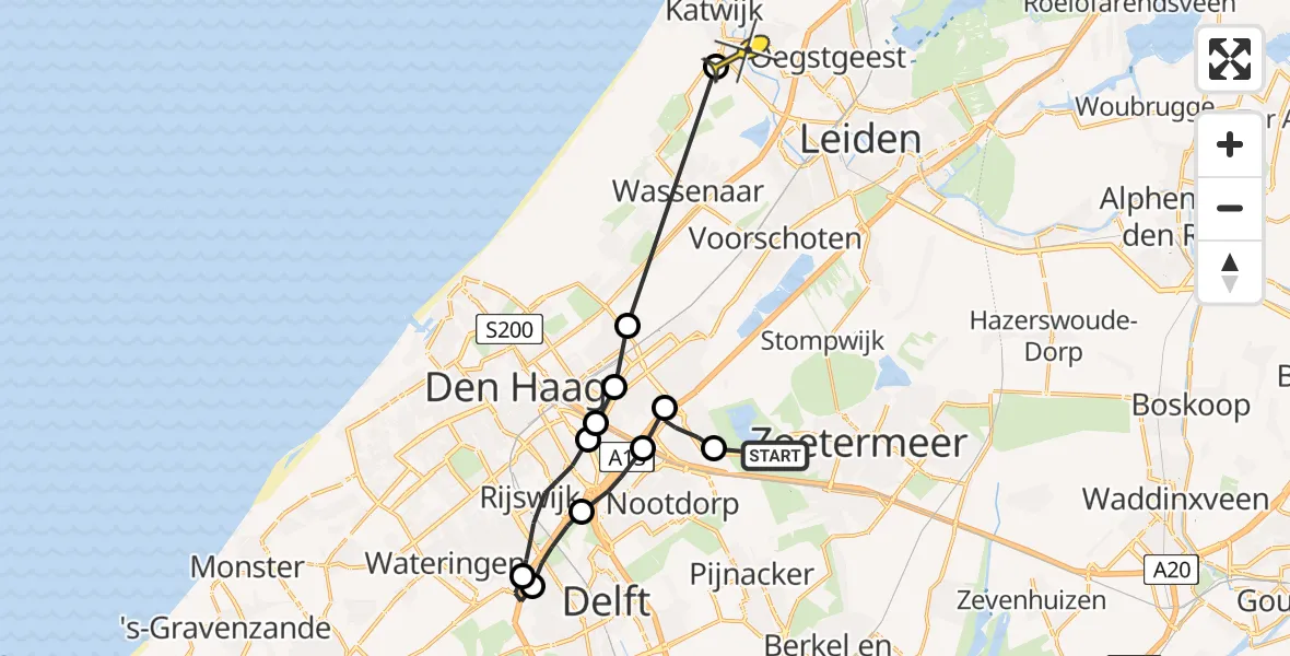 Routekaart van de vlucht: Politieheli naar Katwijk, Beekoeverlibelpad