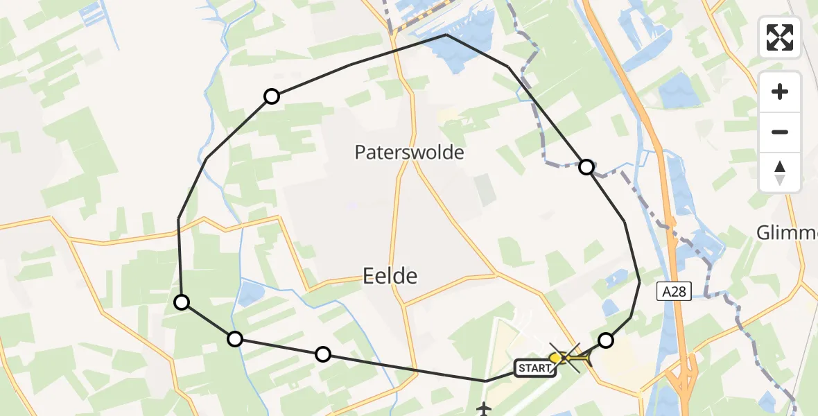 Routekaart van de vlucht: Lifeliner 4 naar Groningen Airport Eelde, Oosterloop