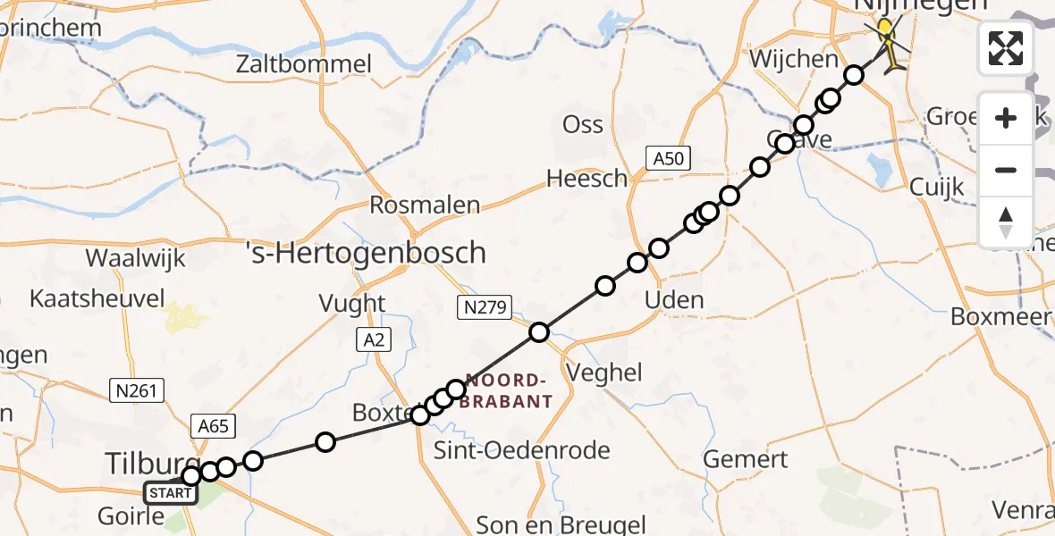 Routekaart van de vlucht: Lifeliner 3 naar Nijmegen, Leijpark