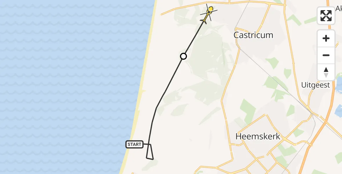 Routekaart van de vlucht: Politieheli naar Castricum, Kaagweg