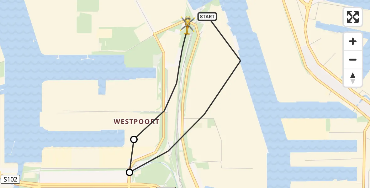 Vluchtroute Traumahelikopter van Amsterdam Heliport naar Amsterdam Heliport