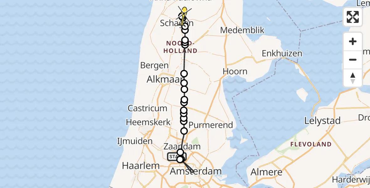 Routekaart van de vlucht: Lifeliner 1 naar Schagen, Kajuitpad