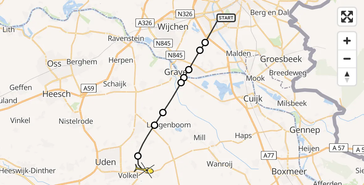 Routekaart van de vlucht: Lifeliner 3 naar Vliegbasis Volkel, Nieuwe Dukenburgseweg