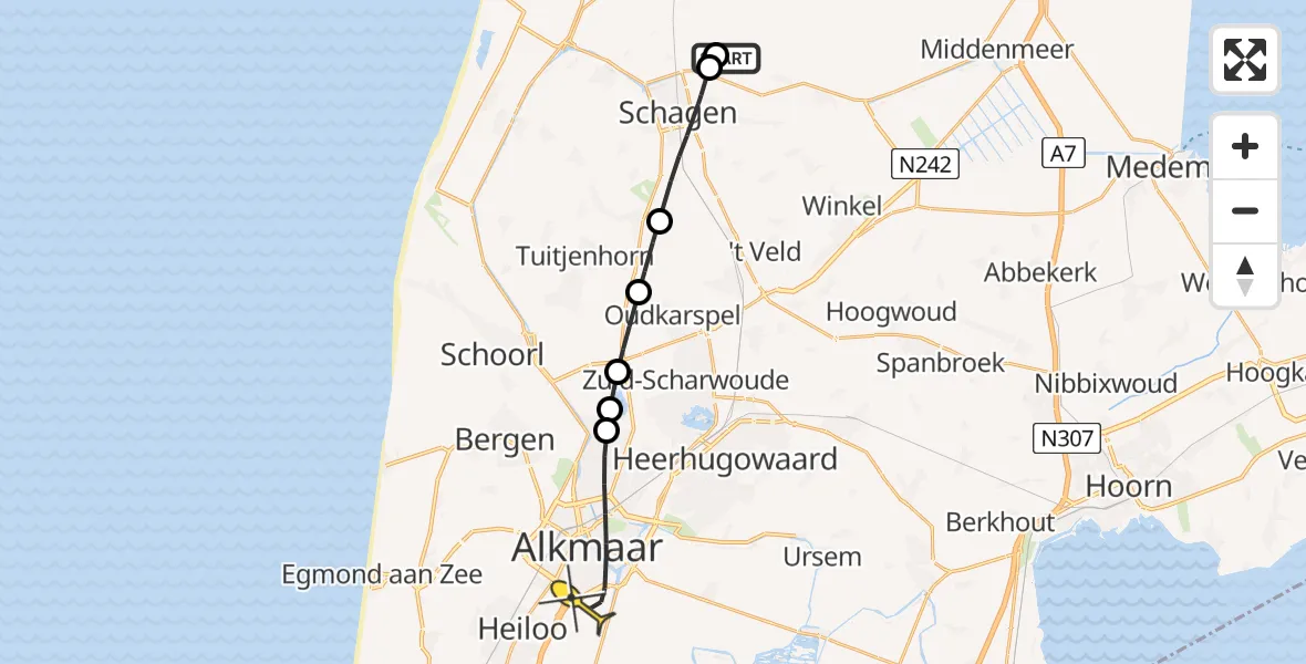 Routekaart van de vlucht: Lifeliner 1 naar Alkmaar, Nes