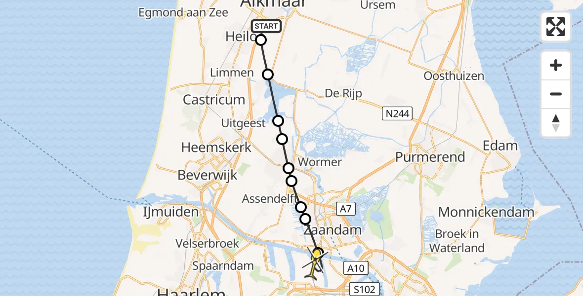 Routekaart van de vlucht: Lifeliner 1 naar Amsterdam Heliport, Ringsloot