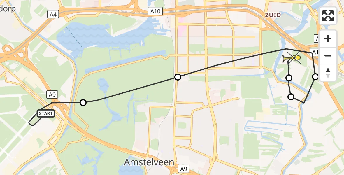 Routekaart van de vlucht: Politieheli naar Amsterdam, Halim P.K. straat