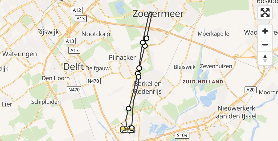 Routekaart van de vlucht: Lifeliner 2 naar Rotterdam The Hague Airport, Rodenrijseweg