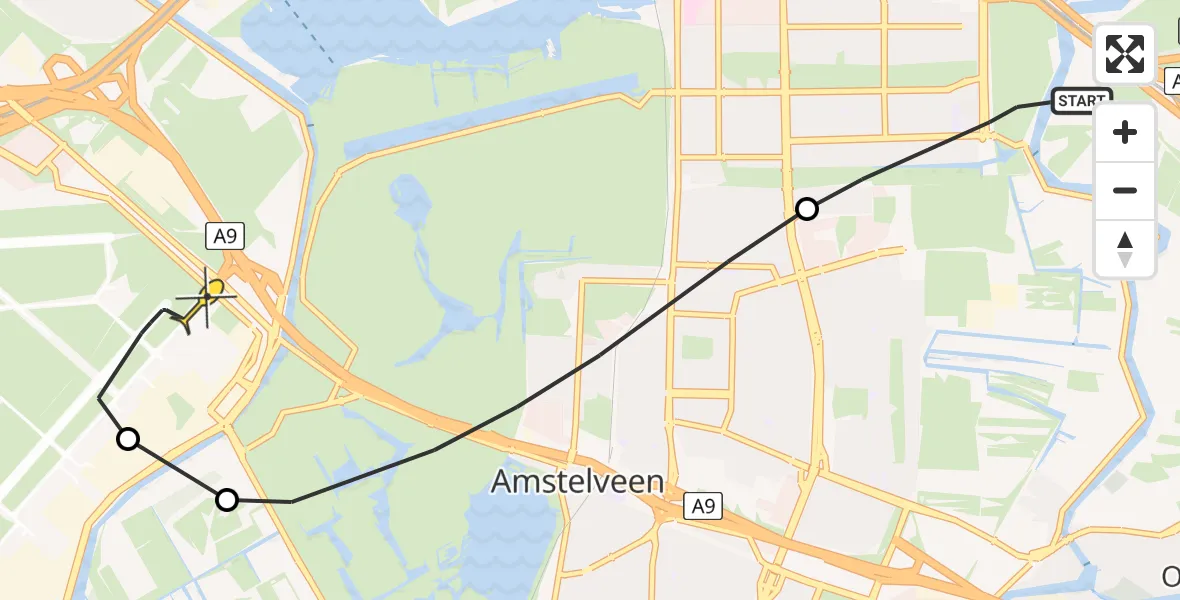 Routekaart van de vlucht: Politieheli naar Schiphol, Uilenstede