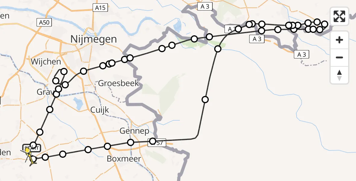 Routekaart van de vlucht: Lifeliner 3 naar Vliegbasis Volkel, Trentsedijk