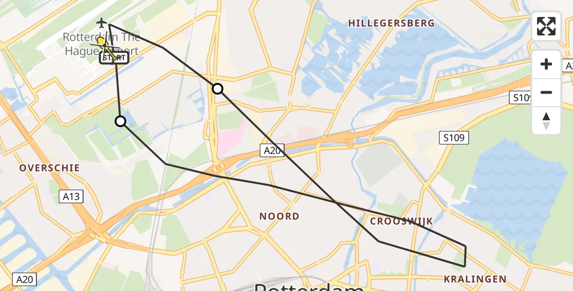 Routekaart van de vlucht: Lifeliner 2 naar Rotterdam The Hague Airport, Fairoaksbaan