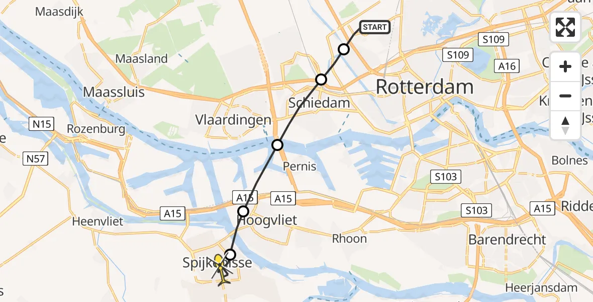 Routekaart van de vlucht: Lifeliner 2 naar Spijkenisse, Vliegveldweg