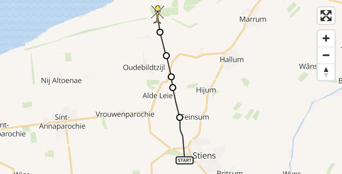 Routekaart van de vlucht: Ambulanceheli naar Marrum, Seerob