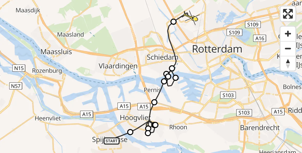Routekaart van de vlucht: Lifeliner 2 naar Rotterdam The Hague Airport, Tarbotstraat