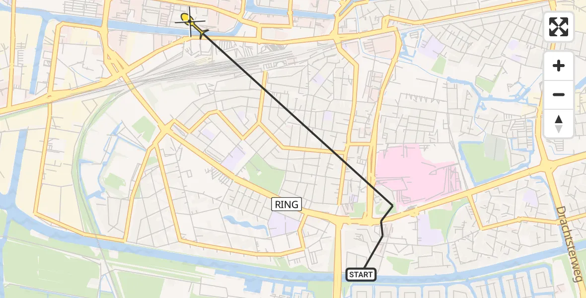 Routekaart van de vlucht: Ambulanceheli naar Leeuwarden, Borniastraat