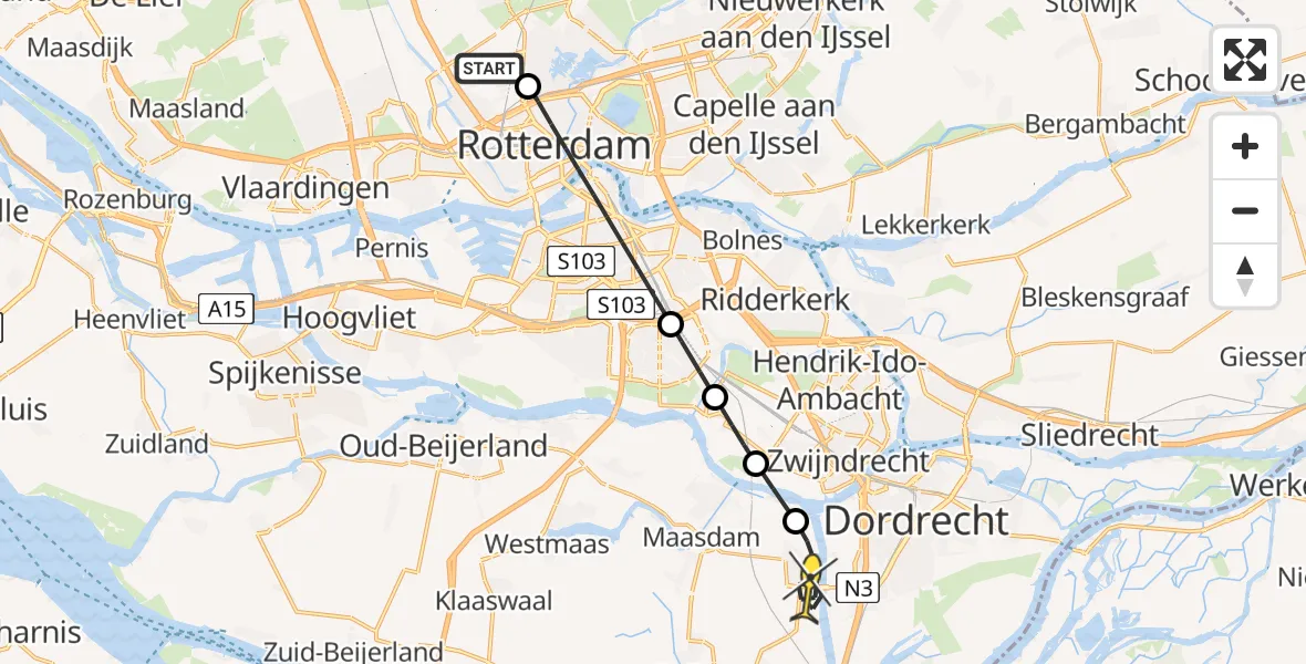 Routekaart van de vlucht: Lifeliner 2 naar 's-Gravendeel, Brandenburgbaan