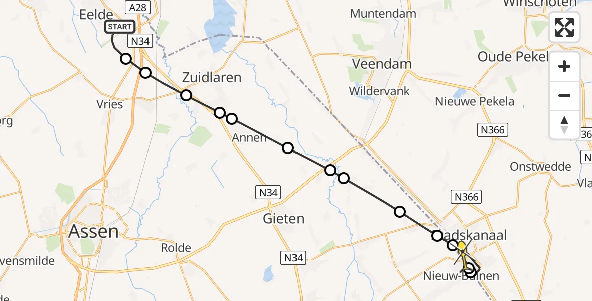 Routekaart van de vlucht: Lifeliner 4 naar Stadskanaal, Vissersweg