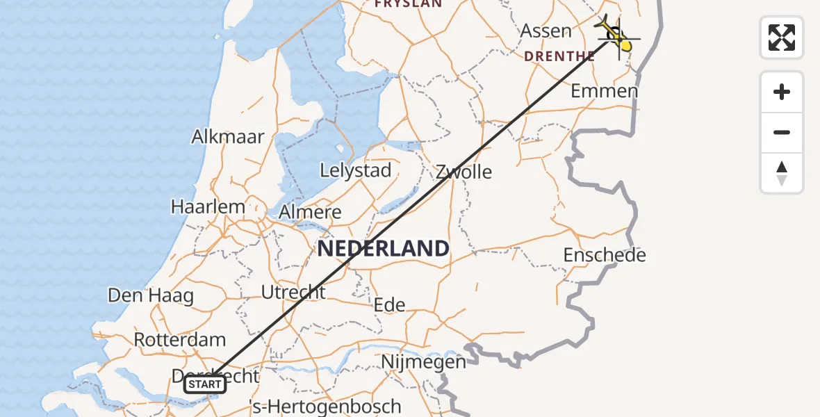 Routekaart van de vlucht: Traumahelikopter naar Stadskanaal, Julianastraat