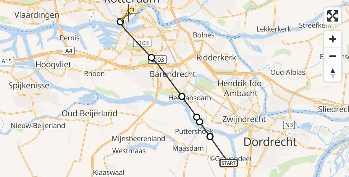 Routekaart van de vlucht: Lifeliner 2 naar Erasmus MC, Molendijk