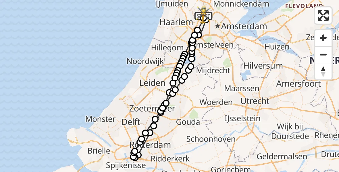 Vluchtroute Traumahelikopter van Amsterdam Heliport naar Amsterdam Heliport