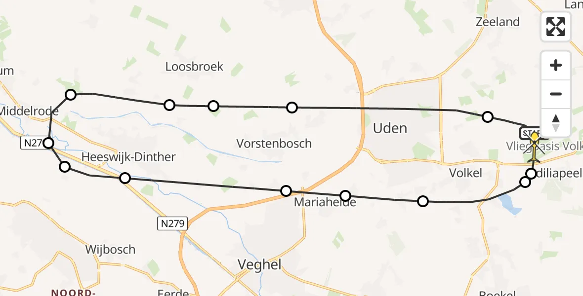 Routekaart van de vlucht: Lifeliner 3 naar Vliegbasis Volkel, Zeelandsedijk