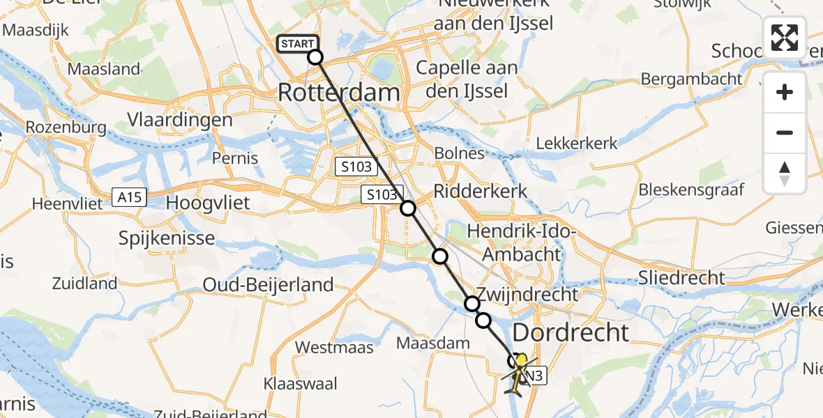 Routekaart van de vlucht: Lifeliner 2 naar Dordrecht, Van der Duijn van Maasdamweg