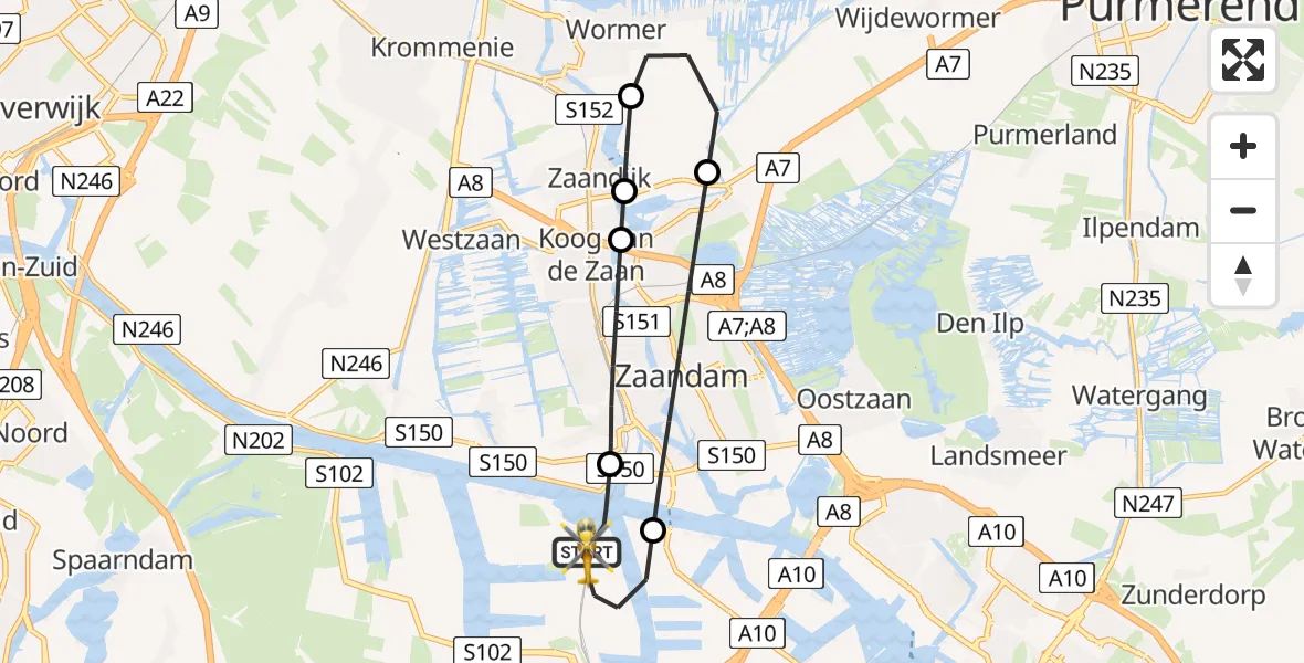Vluchtroute Traumahelikopter van Amsterdam Heliport naar Amsterdam Heliport