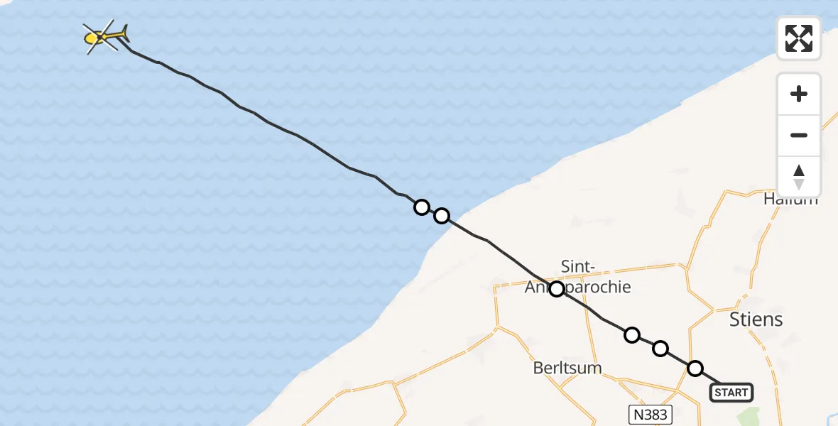 Routekaart van de vlucht: Ambulanceheli naar Formerum, Nijlânsdyk