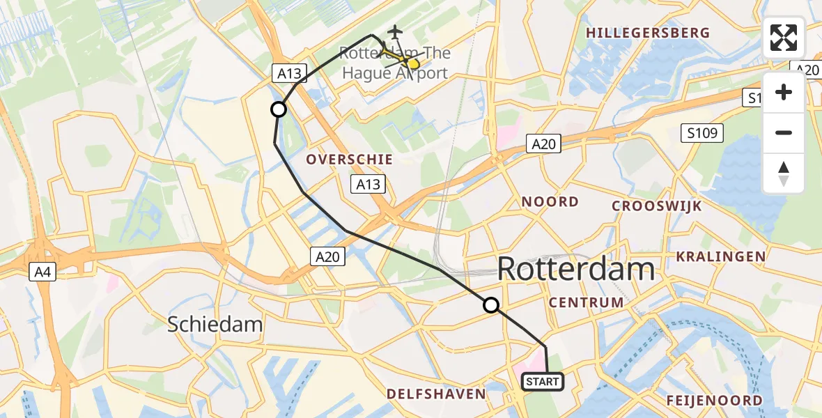 Routekaart van de vlucht: Lifeliner 2 naar Rotterdam The Hague Airport, Josephstraat