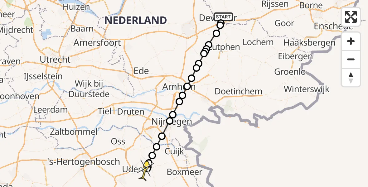 Routekaart van de vlucht: Lifeliner 3 naar Vliegbasis Volkel, Hunneperkade