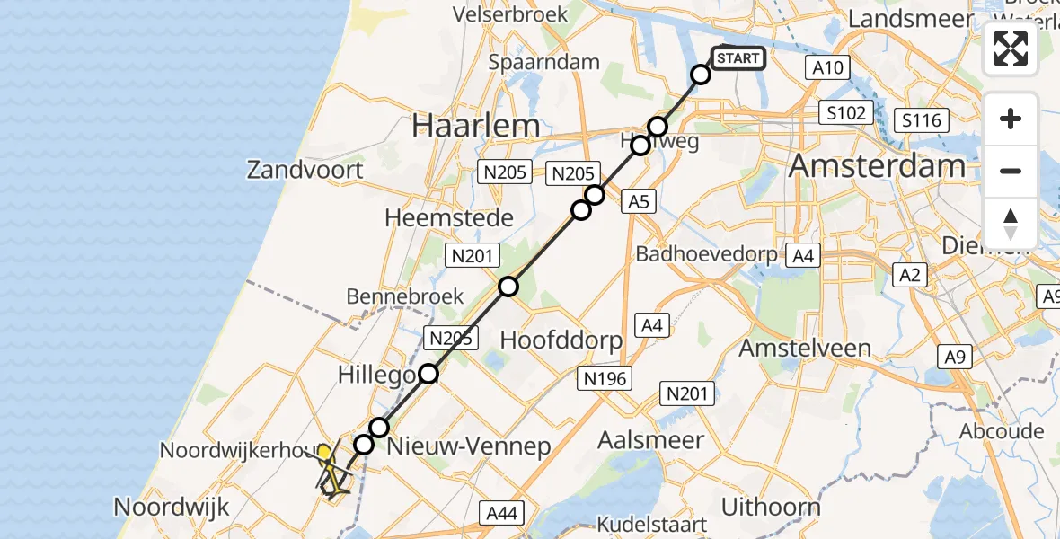 Routekaart van de vlucht: Lifeliner 1 naar Lisse, Siciliëweg