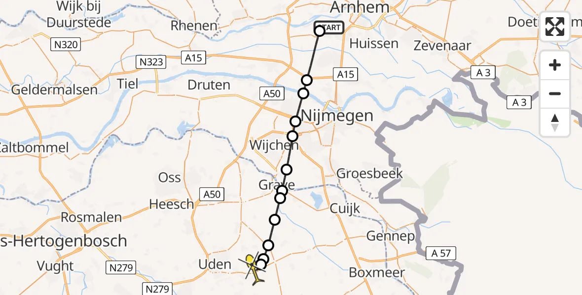 Routekaart van de vlucht: Lifeliner 3 naar Vliegbasis Volkel, 't Vlot