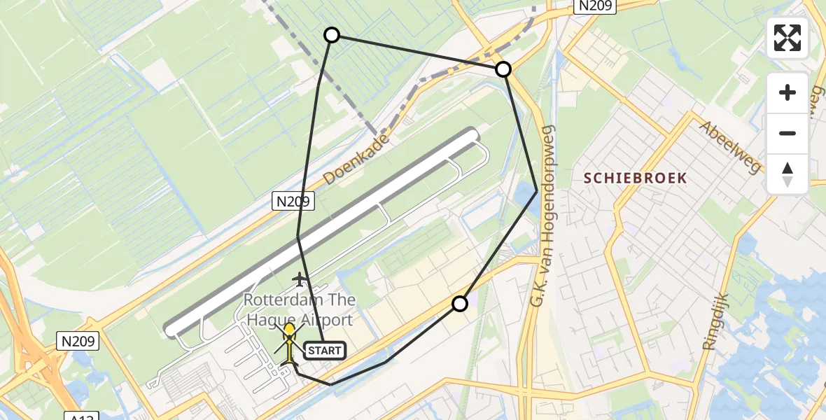 Routekaart van de vlucht: Lifeliner 2 naar Rotterdam The Hague Airport, Wilgenplas