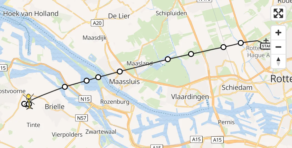 Routekaart van de vlucht: Lifeliner 2 naar Oostvoorne, Ruggeweg