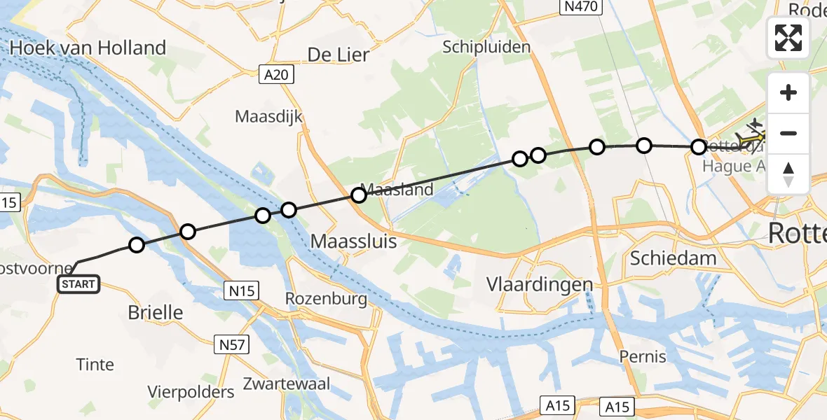 Routekaart van de vlucht: Lifeliner 2 naar Rotterdam The Hague Airport, Hoonaardweg