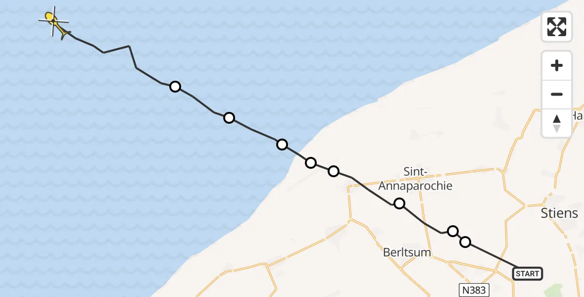 Routekaart van de vlucht: Ambulanceheli naar Oosterend, Langhuisterweg
