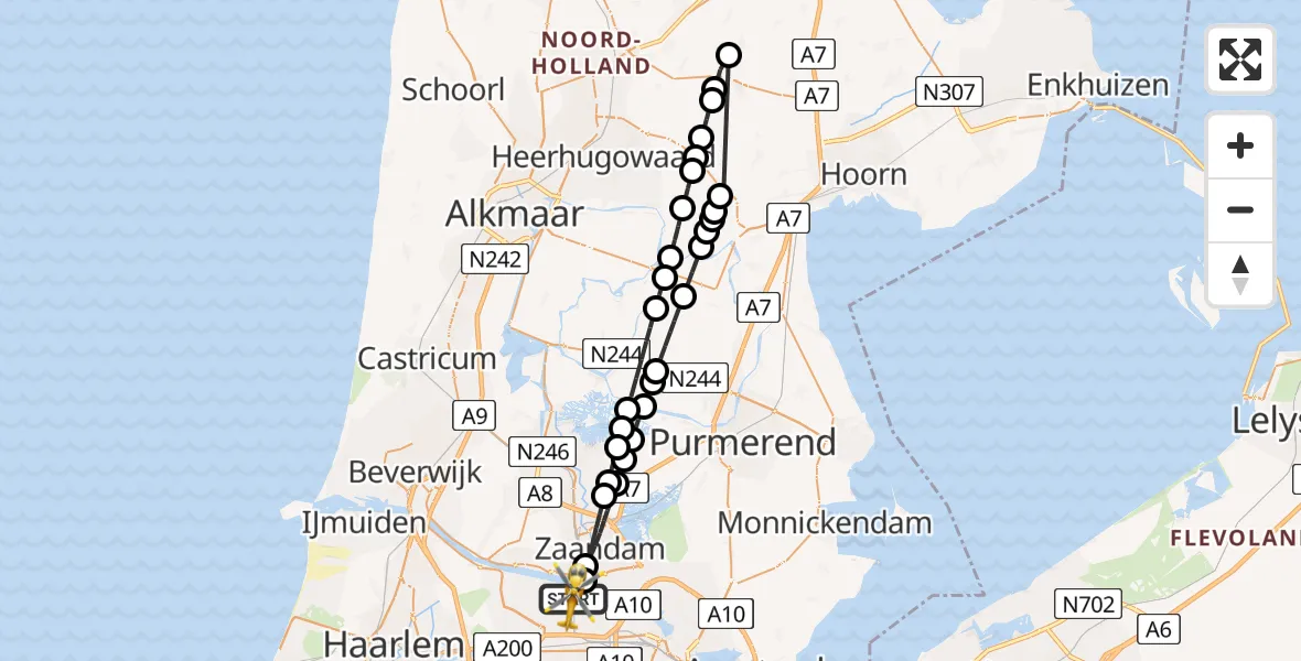 Vluchtroute Traumahelikopter van Amsterdam Heliport naar Amsterdam Heliport