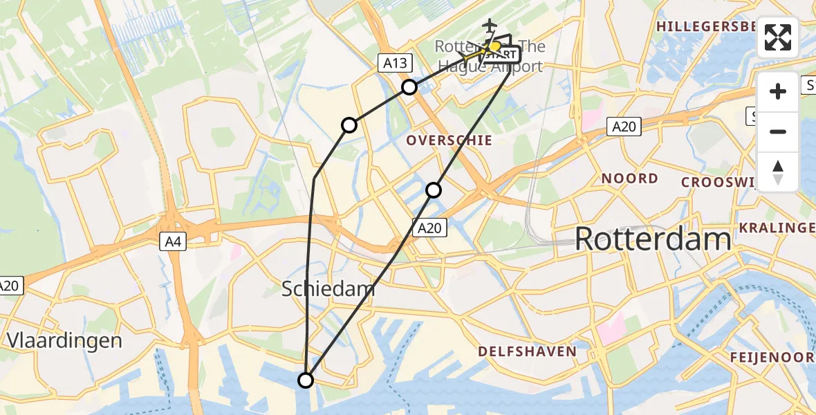 Routekaart van de vlucht: Lifeliner 2 naar Rotterdam The Hague Airport, Pilotenpad