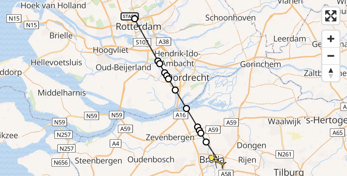 Routekaart van de vlucht: Lifeliner 2 naar Breda, Brandenburgbaan