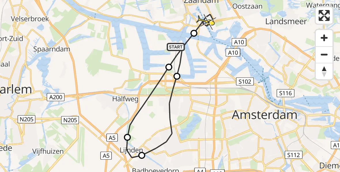 Routekaart van de vlucht: Lifeliner 1 naar Zaandam, Maltaweg