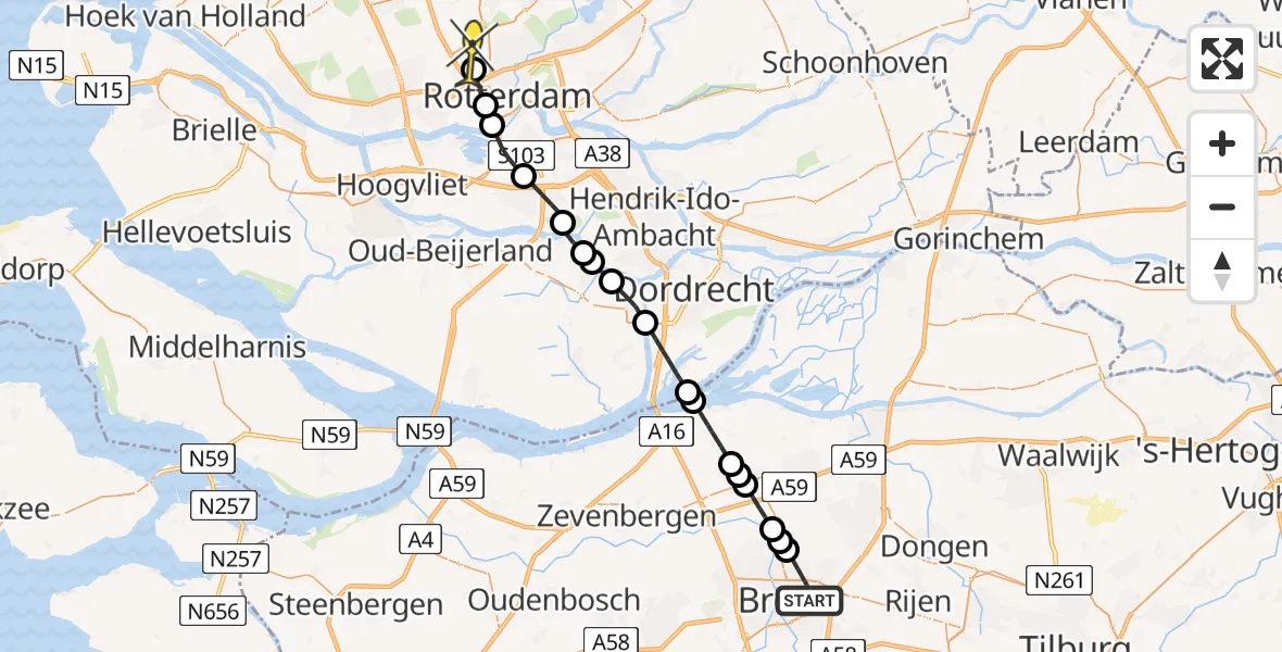Routekaart van de vlucht: Lifeliner 2 naar Rotterdam The Hague Airport, Mollenberg