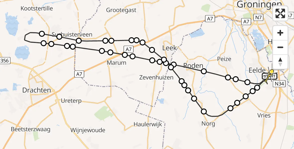Routekaart van de vlucht: Lifeliner 4 naar Groningen Airport Eelde, Veldkampweg