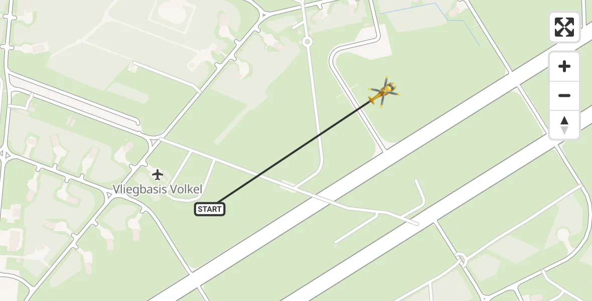 Vluchtroute Traumahelikopter van Vliegbasis Volkel naar Vliegbasis Volkel