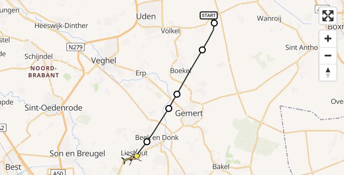 Routekaart van de vlucht: Lifeliner 3 naar Lieshout, Rode Eiklaan