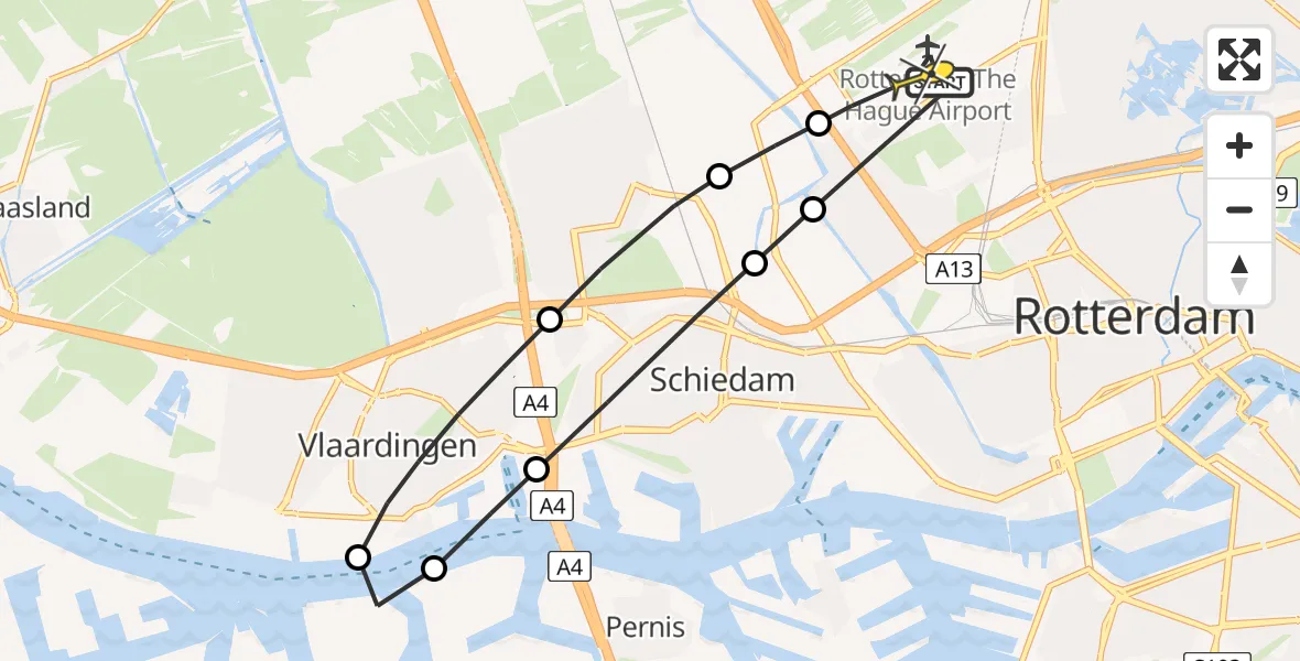 Routekaart van de vlucht: Lifeliner 2 naar Rotterdam The Hague Airport, Ypenburgstraat