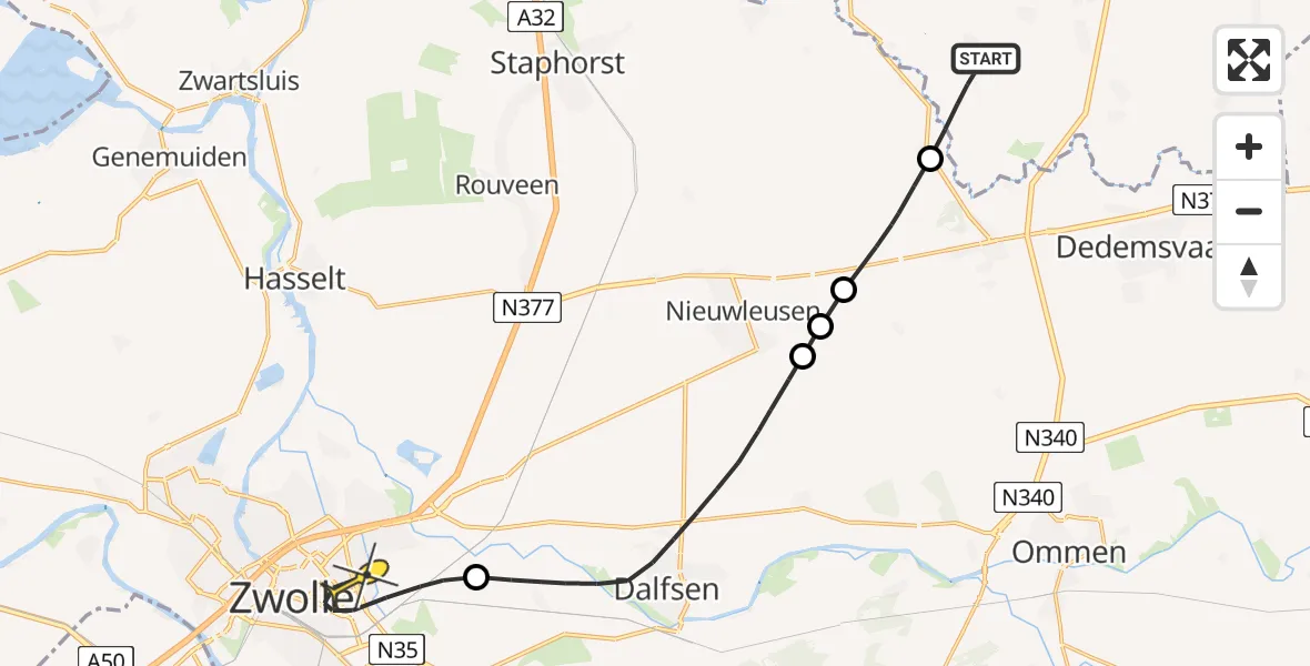 Routekaart van de vlucht: Lifeliner 4 naar Zwolle, Nieuwe Dijk
