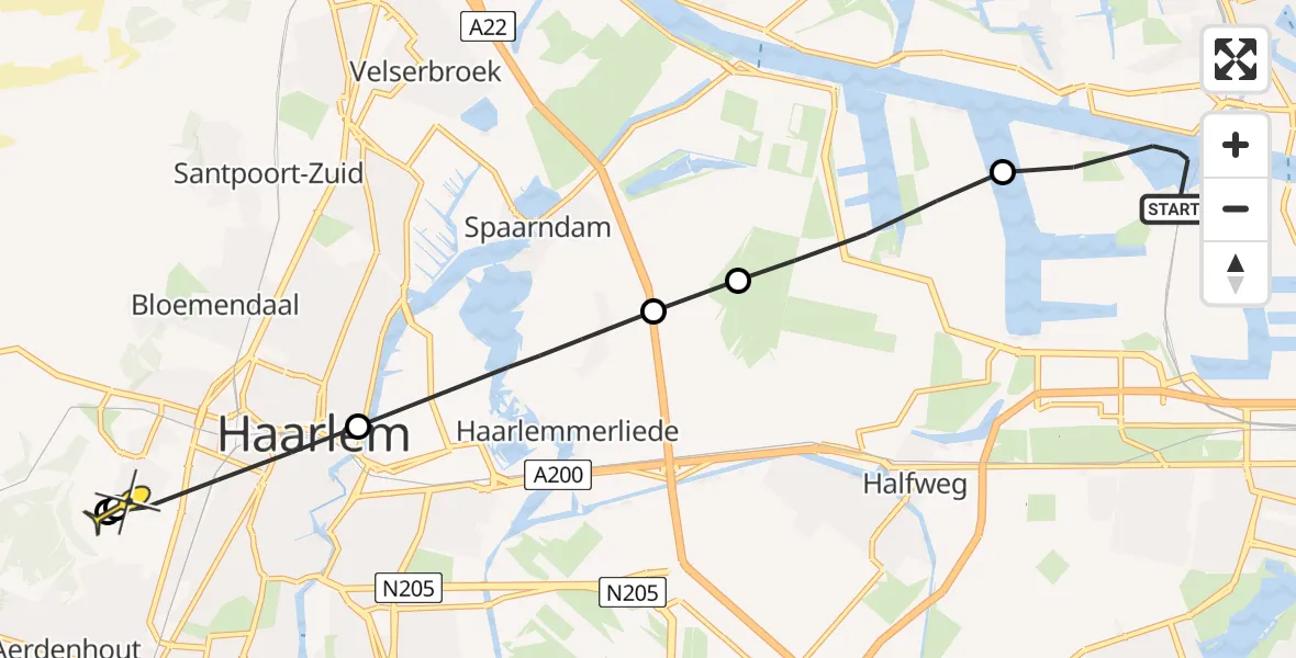 Routekaart van de vlucht: Lifeliner 1 naar Haarlem, Marcelisvaart