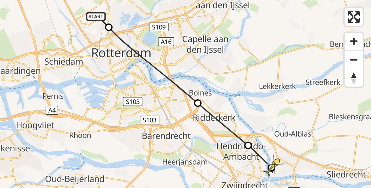 Routekaart van de vlucht: Lifeliner 2 naar Papendrecht, Robert Owenstraat