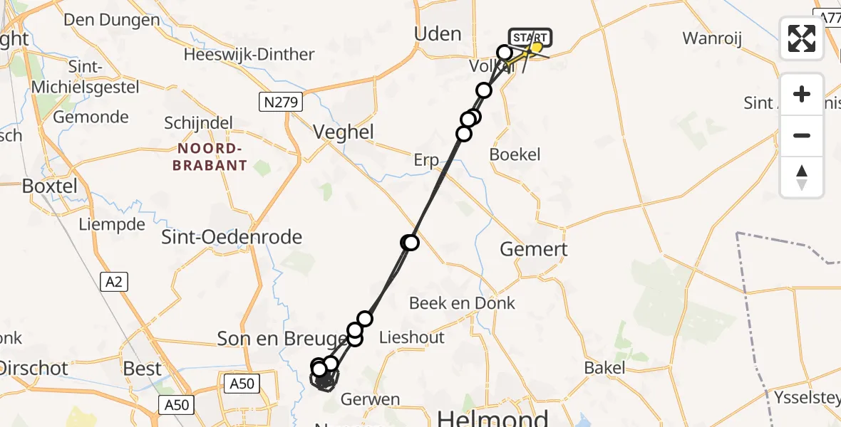 Routekaart van de vlucht: Politieheli naar Vliegbasis Volkel, Venstraat